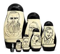 AEVVV Lot de 7 poupées gigognes d'écrivains russes - Matriochka - Littérature de collection en bois peinte à la main pour les amateurs de livres et les enseignants - Tolstoï Gogol Pouchkine Boulgakov