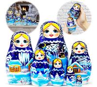 AEVVV Lot de 7 poupées russes de Noël - Crèche de Noël et village d'hiver Matrioshka - Décoration d'intérieur de Noël à collectionner et idée cadeau saisonnière