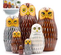 AEVVV Lot de 7 poupées russes gigognes en bois fabriquées à la main - Figurines matriochka - Art populaire - Décoration de collection - Symbole de sagesse et de connaissance - Cadeau élégant pour la