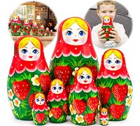 AEVVV Lot de 7 poupées russes gigognes - Poupée russe traditionnelle avec motif fraise - Coffret cadeau d'anniversaire Matriochka avec fraises
