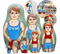 AEVVV Poupées gigognes de fitness - Ensemble cadeau d'entraînement et d'équipe d'entraînement - Poupées russes en bois peintes à la main pour athlètes, entraîneurs et amateurs de fitness