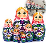 AEVVV Poupées Russes Matriochka - Set of 7 Wooden Russian Nesting Dolls, Blue Daisy, Hand-Painted Matryoshka Doll