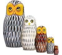 AEVVV Russian Nesting Doll Chouette - Poupées Gigognes en Bois Peintes à la Main - Figurines Artisanales de Style Russe - Décoration d’Intérieur Folk Art - Cadeau Authentique de Biélorussie - 5 pcs