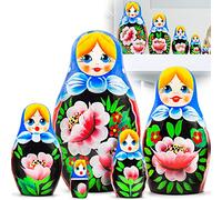 AEVVV Russian Nesting Dolls Set of 5 - Hand Painted Matryoshka Doll with Rose Flower Decorations - Russian Folk Art Décor - Unique Gift for Home - 5 pcs