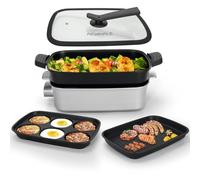 AEWHALE Grille Électrique Multifonction 3 en 1, 1500W Gril Plat Électrique et Poêle Profonde, Anti-adhésif Revêtement Multifonction pour Griller, Saisir, Cuire à la Vapeur, Mijoter, Bouillir,Blanc