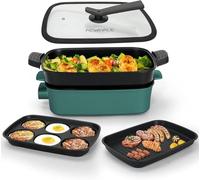 AEWHALE Grille Électrique Multifonction 3 en 1, 1500W Gril Plat Électrique et Poêle Profonde, Anti-adhésif Revêtement Multifonction pour Griller, Saisir, Cuire à la Vapeur, Mijoter, Bouillir,Vert