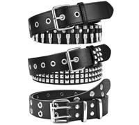 AEXHOT Lot de 3 ceintures noires cloutées Y2K avec œillets et pyramide en métal brillant pour homme et femme
