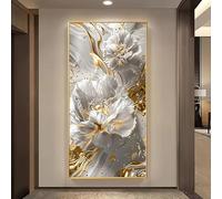 AEXOIO Affiche abstraite de fleurs dorées et blanches, impression sur toile moderne, décoration murale pour la maison 75x170cm/30x67in