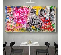 AEXOIO Affiche Banksy Graffiti Pop Art « Love Is All We Need », impression sur toile, peinture abstraite, décoration murale pour salon (65 x 140 cm / 26 x 55 pouces/sans cadre)
