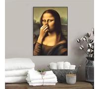 AEXOIO Affiche murale Mona Lisa pour salle de bain, style humoristique inspiré de Da Vinci, vintage, sur toile (92 x 122 cm / 36 x 48 pouces/sans cadre)