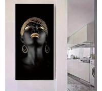 AEXOIO Affiche sur toile, ornée de noir et d'or, motif portrait, style artistique luxueux et glamour, décoration murale sur toile, œuvre d'art 70x180cm/28x71in