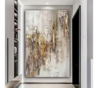 AEXOIO Impression d'art abstrait moderne beige et doré sur toile, grande affiche décorative pour la décoration murale du salon (50 x 102 cm / 20 x 40 pouces/sans cadre)