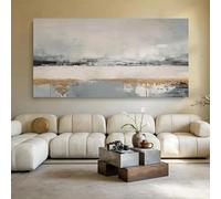 AEXOIO Peinture à l'huile abstraite moderne grise et blanche avec superposition de couleurs, tableaux sur toile pour les murs des chambres (100 x 200 cm / 39 x 79 pouces/sans cadre)