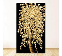 AEXOIO Peinture à l'huile sur toile représentant un arbre - Affiche et impression - Décoration murale pour salon - Feuilles dorées abstraites (60 x 75 cm / 24 x 30 pouces/Sans cadre)