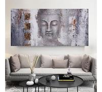 AEXOIO Tableau de Bouddha sur toile, impression murale en noir et blanc, grand format décoratif (100 x 200 cm / 39 x 79 pouces/sans cadre)