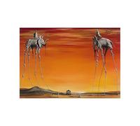 AEXOIO Tableau d'éléphant de Salvador Dali, art mural surréaliste, impression sur toile, affiche rétro coucher de soleil rouge pour chambre (30x50cm/12x20in/sans cadre)