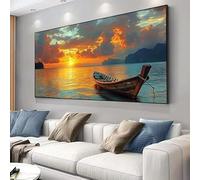 AEXOIO Tableau sur toile - Bateaux de pêche sereins au coucher du soleil, décoration murale marine pour salon et chambre, décoration intérieure côtière (50 x 110 cm / 20 x 43 pouces/sans cadre)