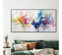 AEXOIO Très grande toile abstraite moderne - rose, bleu, jaune et noir, affiche murale grand format, sans cadre 90x190cm/35x75in