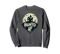 AF hanté : Manoir Effrayant Halloween Horror Night Sweatshirt, Unisexe pour Adultes, Chiné Foncé, L