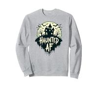 AF hanté : Manoir Effrayant Halloween Horror Night Sweatshirt, Unisexe pour Adultes, Gris Chiné, L