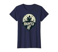 AF hanté : Manoir Effrayant Halloween Horror Night T-Shirt, Femme, Bleu Marine, L