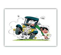 AF1607003 Affiche murale 49x69cm GASTON LAGAFFE Automobile Voiture Fiat 509 Poster à encadrer signé Franquin Décoration intérieure Chambre Bureau Idée Cadeau Anniversaire ou Départ Retraite Collègue