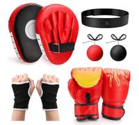 AFAIK 4 en 1Kit Enfants et Jeunes Boxe Combat Sport Boxing Boxe Enfants Kit | Gants de Boxe Bandeau Réglable avec Balle réflexe de Pattes d'ours Boxe Bandages pour MMA Muay Thai Taekwondo et Kickboxing