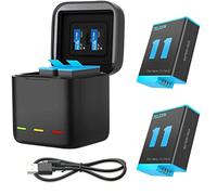 AFAITH Lot de 2 Batteries avec Chargeur, 3 canaux, boîte de Stockage de Batterie, 2 Batteries Lithium-ION Rechargeables pour Go Pro Hero 12, Hero 11, Hero 10, Hero 9, Noir (Chargeur + 2 Piles)