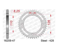 Afam - Couronne 16209 acier standard 47 dents pas 428 argenté