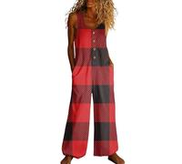 AFANYUH Combinaison Femme Chic Pour Soirée Avec À Carreaux Élégante Ample Sans Manches Adaptée Diverses Rouge 3XL Sexy Une Pièce Jumpsuit Débardeur D'été Élégant Décontracté Slim Pantalon