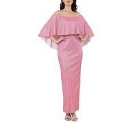 AFANYUH Robe De Soiree Femme Chic Et Elegant Mariage Sexy Epaules Dénudées Taille Haute Robes Cocktail De Mariée Longue Automne Grande Taille Wrap Hip Split Party Dress Rose XL