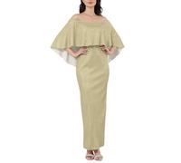 AFANYUH Robe De Soiree Femme Chic Et Elegant Mariage Sexy Epaules Dénudées Taille Haute Robes Cocktail De Mariée Longue Automne Grande Taille Wrap Hip Split Party Dress Or 2XL