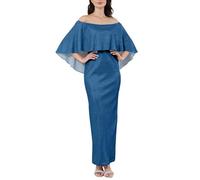 AFANYUH Robe De Soiree Femme Chic Et Elegant Mariage Sexy Epaules Dénudées Taille Haute Robes Cocktail De Mariée Longue Automne Grande Taille Wrap Hip Split Party Dress Bleu 3XL