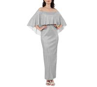 AFANYUH Robe De Soiree Femme Chic Et Elegant Mariage Sexy Epaules Dénudées Taille Haute Robes Cocktail De Mariée Longue Automne Grande Taille Wrap Hip Split Party Dress Argenté 3XL