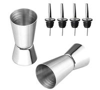 AFASOES 2 PCS Doseur Cocktail 25/50ML Doseur à Alcool Double Jigger de Cocktail Tasse à Mesurer Doseur Alcool avec 4 Verseur de Vin Bouteille Gobelet Jigger en Acier Inoxydable Mesure Jigger pour Bec