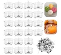 AFASOES 50PCS Contenant pour Bougie, Bougies Chauffe Plat Vides en Plastique Pot Bougie Vide avec 50 Pièces Mèches Bougies Kit de Fabrication de Bougies pour Mariages Dîners