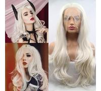 AFBeauty Perruque blonde platine avec dentelle frontale - Perruque synthétique longue ondulée avec raie au milieu - Cheveux naturels - Résistance à la chaleur - Pour cosplay quotidien - 61 cm
