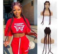 AFbeauty Perruque longue tressée 99J pour femme - Perruque synthétique rouge bordeaux avec dentelle frontale - Fibre résistante à la chaleur - 4 tresses torsadées - Pour fête et cosplay