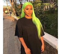 AFBeauty Perruque synthétique longue et raie au milieu vert fluo avec dentelle frontale pour femme avec ligne de cheveux naturelle, fibre résistante à la chaleur, maquillage quotidien, 61 cm