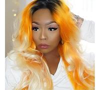 AFBeauty Perruque synthétique longue ondulée avec racines foncées - Perruque synthétique 3 tons - Résistante à la chaleur - Pour femme - Blond orange