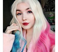 AFBeauty Perruque synthétique rose et bleue pour femme avec dentelle frontale - Perruque longue et ondulée pour cosplay - Fibre résistante à la chaleur - Sans colle - Pour fête Drag Queen
