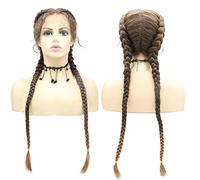 AFbeauty Perruque synthétique tressée double tresse pour femme faite à la main Marron foncé 76,2 cm