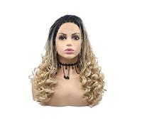 AFBeauty Perruque tressée blonde avec dentelle noire sur le devant, extrémités synthétiques bouclées, résistante à la chaleur, perruque de maquillage quotidien pour femme, 40,6 cm