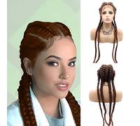 AFBeauty Perruque tressée marron avec dentelle frontale en fibre résistante à la chaleur, 4 tresses torsadées pour femme avec fête à thème, Noël ou cosplay, 76,2 cm