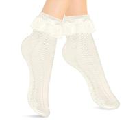 AFCJLTO 1 Paires Chaussettes en Dentelle à volants pour Filles, chaussettes à volants, Chaussette Fille Coton Douce Respirant, Socquettes Dentelle Chaussette à Volants, Chaussettes de Princesse, Beige