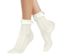 AFCJLTO 1 paires de chaussettes à volants en dentelle Beige avec volants en coton doux pour femme, Chaussettes à volants pour femme, Élégantes et mignonnes, Chaussettes de princesse en dentelle, Beige