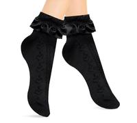AFCJLTO 1Paire Chaussettes en Dentelle à volants pour Filles, chaussettes à volants, Chaussette Fille en Coton Douce Respirant, Socquettes Dentelle Chaussette à Volants, Chaussettes de Princesse, noir