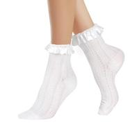AFCJLTO 1paire de chaussettes à volants en dentelle blanche avec volants en coton doux pour femme, Chaussettes à volants pour femme, Élégantes et mignonnes, Chaussettes de princesse en dentelle, Blanc