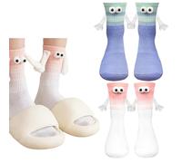 AFCJLTO 2 Paires Chaussettes Aimantées Funny Holding Hands Socks À Aspiration Magnétique Chaussette Drôle Novelty Hand in Hand Friendship Socks, Big Eyes Magnet Socks for Lovers Friends Sisters