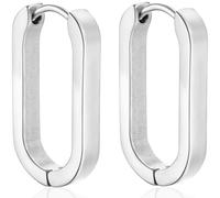 AFCJLTO 2 pcs d'oreilles argent pour Femme, carrées et légères, à la forme géométrique rectangulaire, Long Ovale Sans Fin Hoop Boucles D'Oreilles, Bijoux hypoallergéniques pour femme fille en cadeau